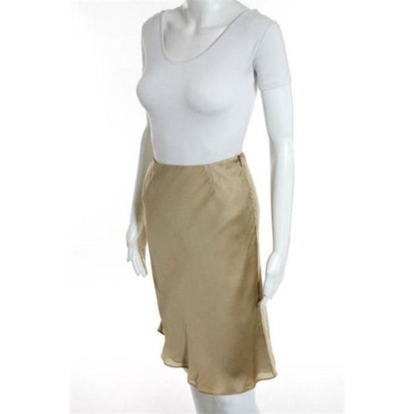 Valentino Beige Gold Silk Zip Knee Length Pencil Trumpet Skirt Size IT 38 - Picture 3 of 8